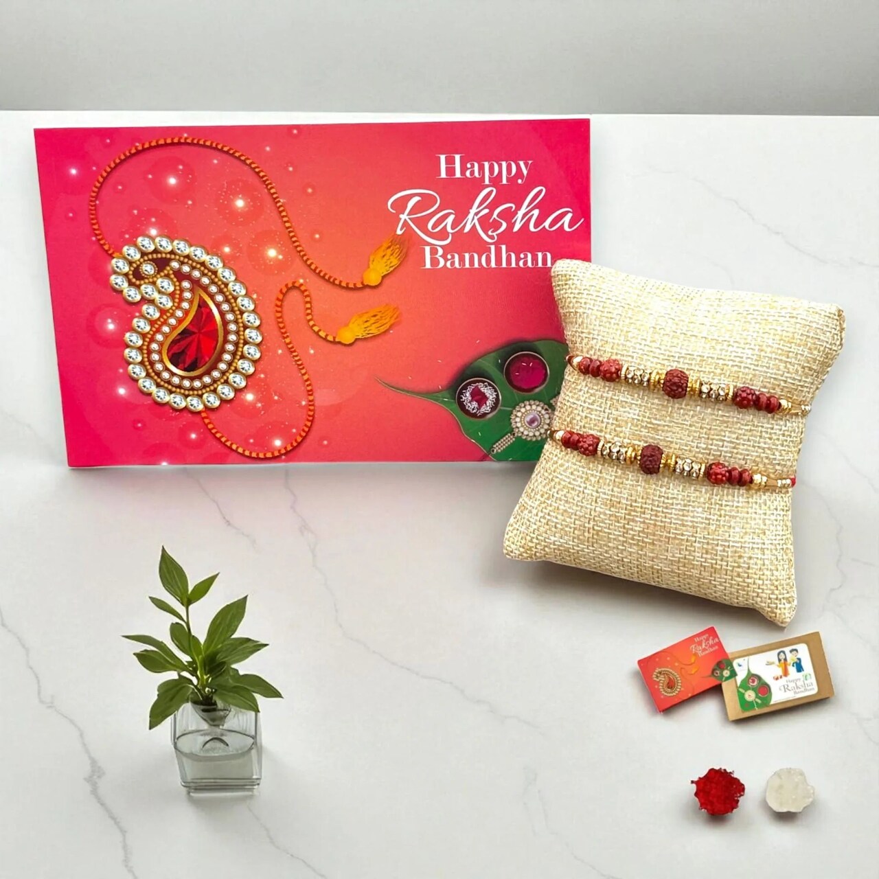 2CT Rakhi for Brother Rudraksha Rakhi Raksha Bandha Gift for your Brother Traditional Handmade Rudraksh Beads Rakhi Bracelet for Brother, Sister Bhabhi
